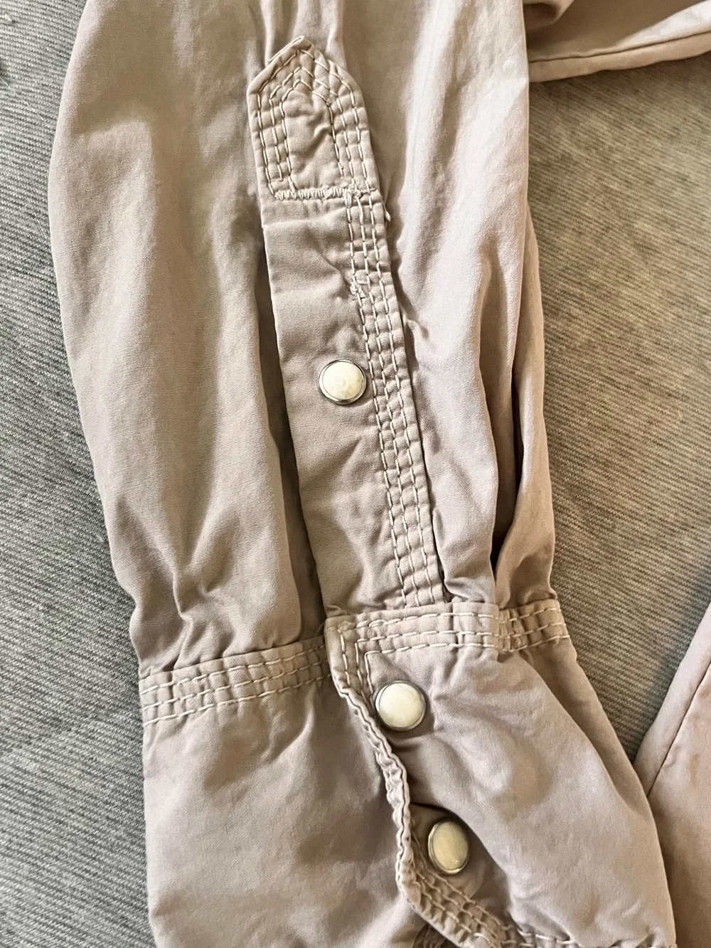 TRUE RELIGION XXL Tan Cotton Western Pearl Snap Raw Hem Shirt